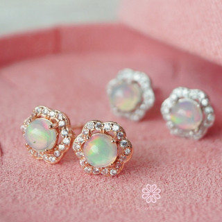 Genuine Opal Stud Earrings | 925 Sterling Silver | Rose Gold