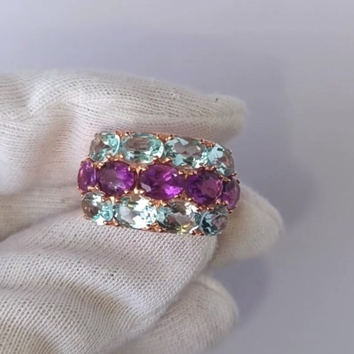 Amethyst- und Topasring in Roségoldfassung – 11 Karat 925 Sterlingsilber