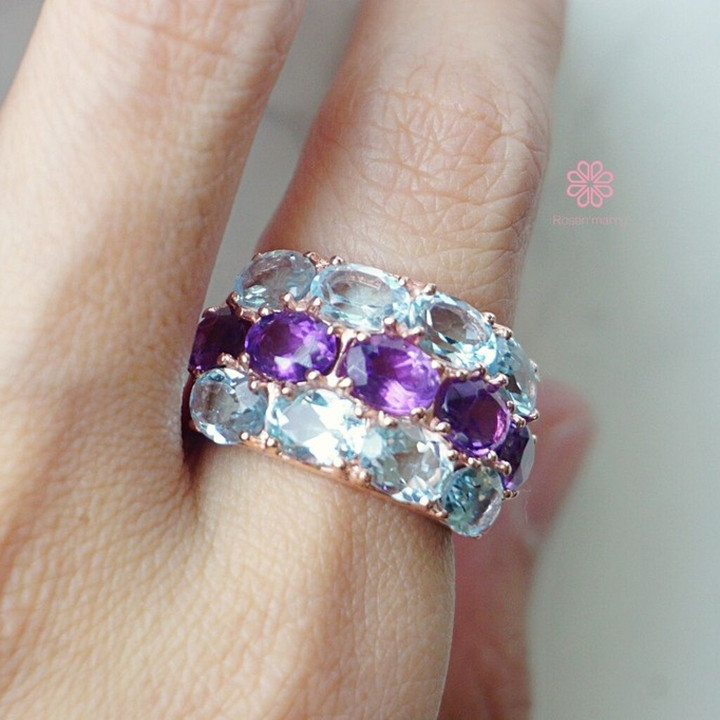 Amethyst- und Topasring in Roségoldfassung – 11 Karat 925 Sterlingsilber