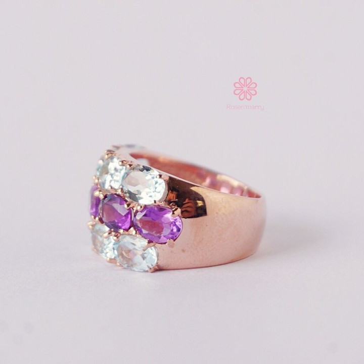 Amethyst- und Topasring in Roségoldfassung – 11 Karat 925 Sterlingsilber