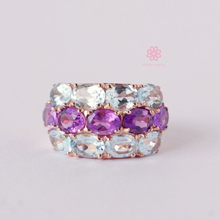 Amethyst- und Topasring in Roségoldfassung – 11 Karat 925 Sterlingsilber