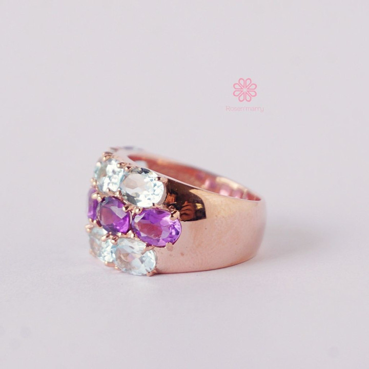 Amethyst- und Topasring in Roségoldfassung – 11 Karat 925 Sterlingsilber