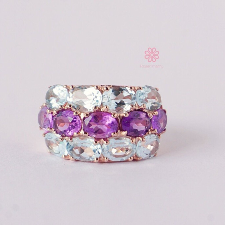 Amethyst- und Topasring in Roségoldfassung – 11 Karat 925 Sterlingsilber