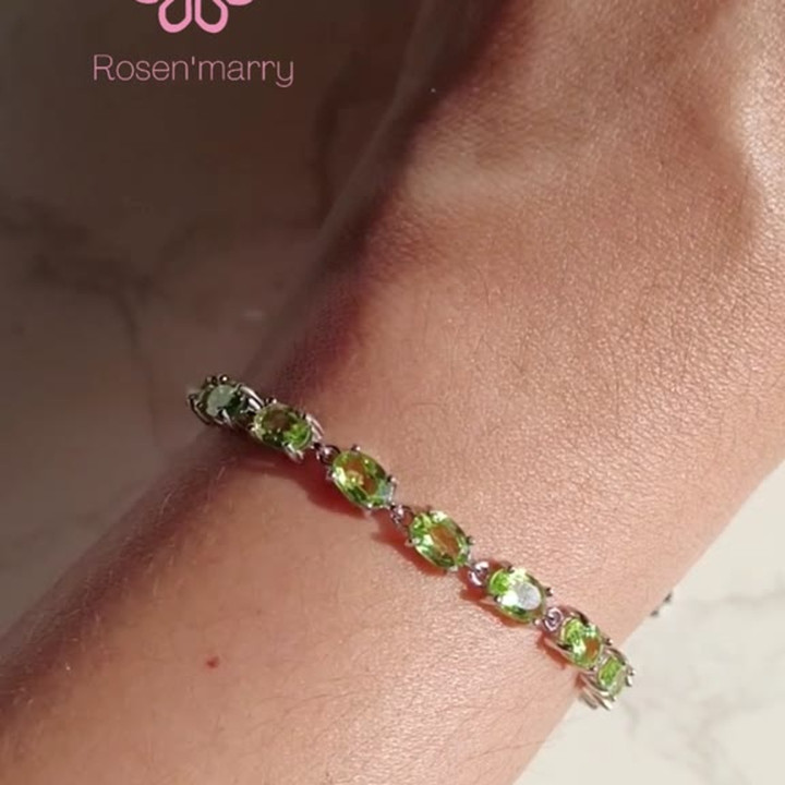 Genuine Peridot Gemstone Bracelet in Sterling Silver | Rosen'marry