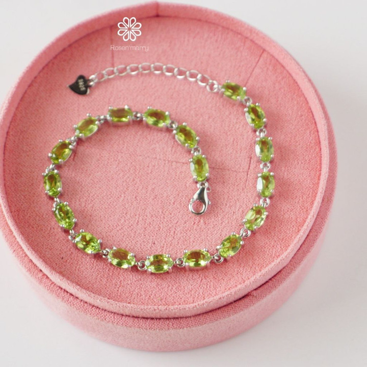 Genuine Peridot Gemstone Bracelet in Sterling Silver | Rosen'marry