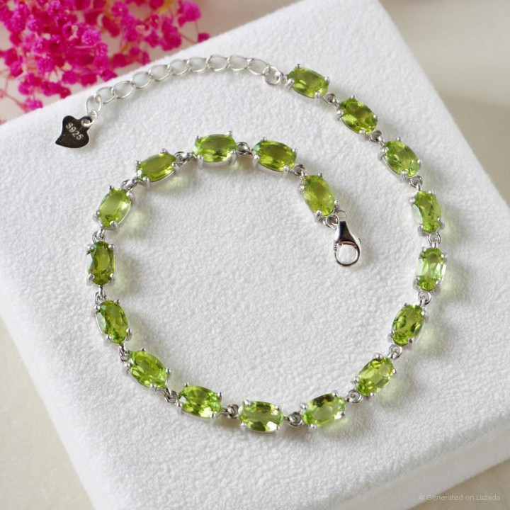 Genuine Peridot Gemstone Bracelet in Sterling Silver | Rosen'marry