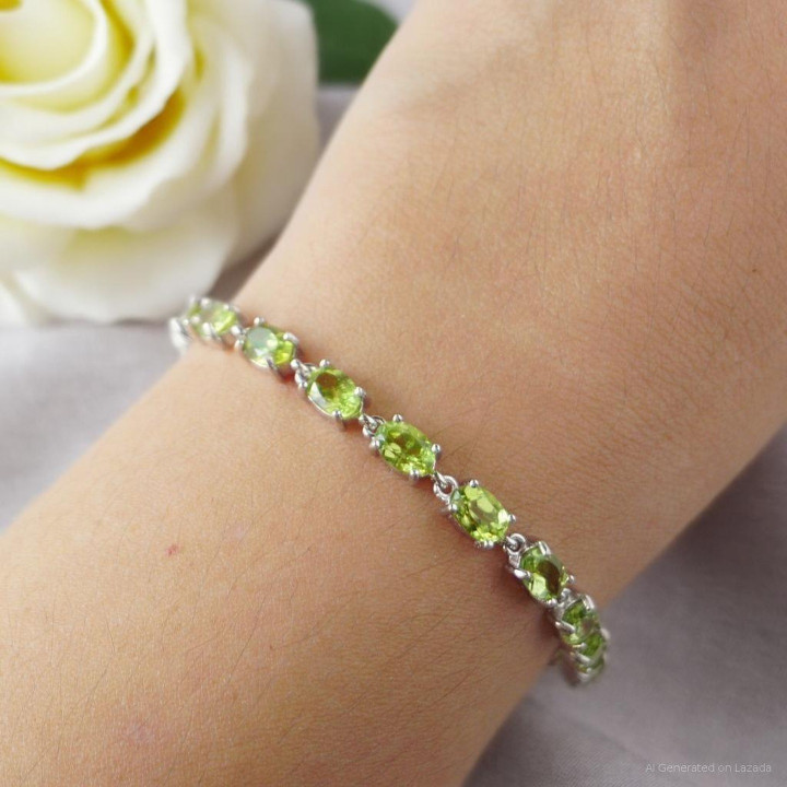 Genuine Peridot Gemstone Bracelet in Sterling Silver | Rosen'marry