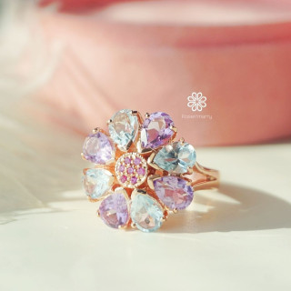 Amethyst Topaz Ring | Pink Gold Plated Sterling Silver