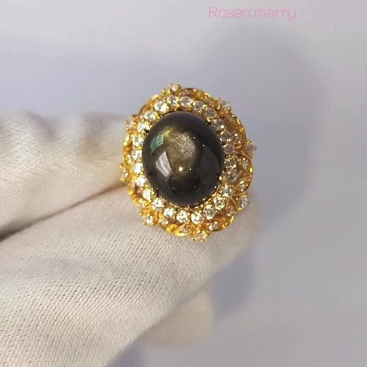 Ring mit schwarzem Sternsaphir | 18 Karat vergoldetes Sterlingsilber | Größe 55