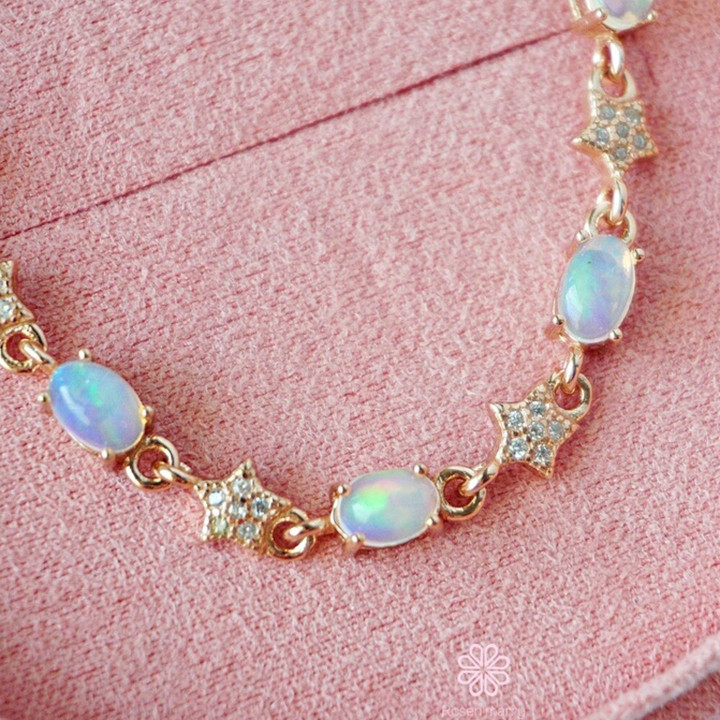 Genuine Opal Bracelet | Sterling Silver and Pink Gold