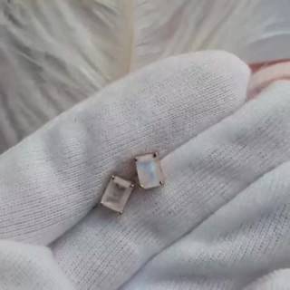 Moonstone Earrings | Square Cut, Sterling Silver and Pink Gold
