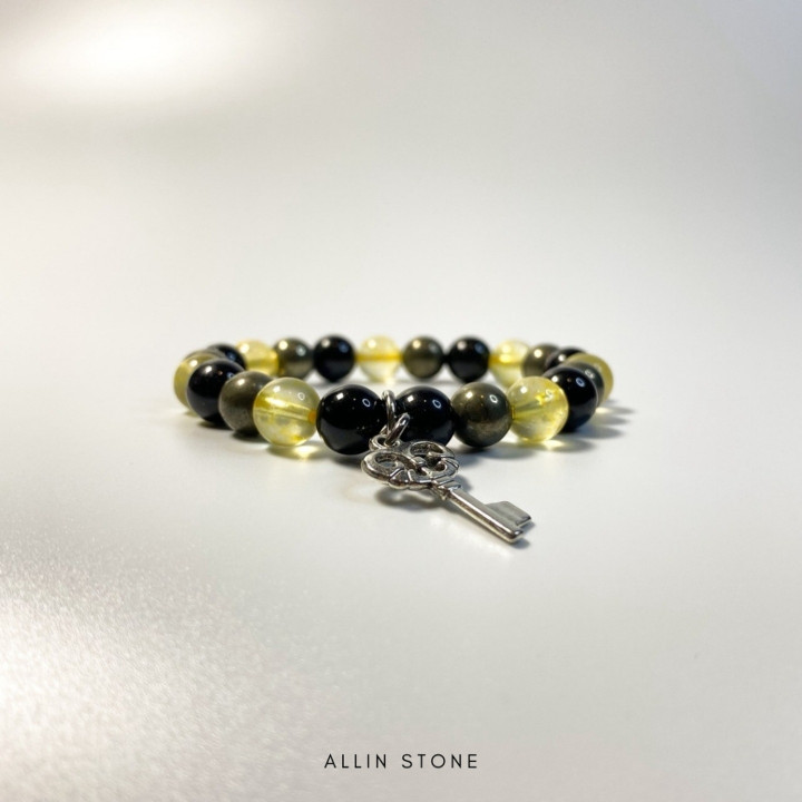 Protective Citrine Pyrite Tourmaline Bracelet | 8mm