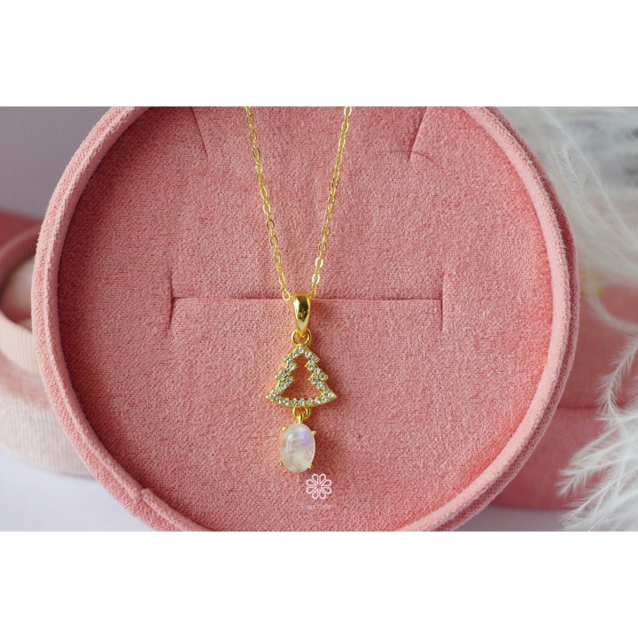 Sky Blue Moonstone Necklace | Sterling Silver, Pink Gold Plating