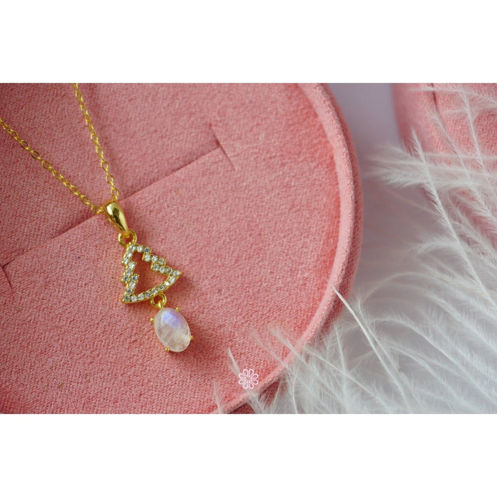 Sky Blue Moonstone Necklace | Sterling Silver, Pink Gold Plating