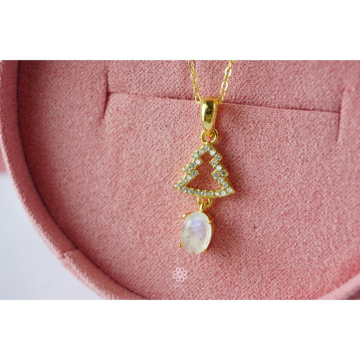 Sky Blue Moonstone Necklace | Sterling Silver, Pink Gold Plating