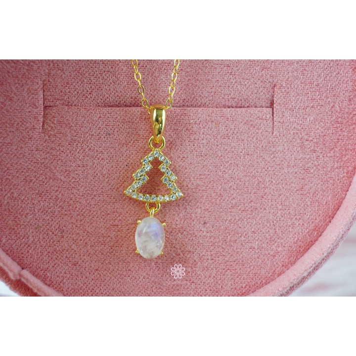 Sky Blue Moonstone Necklace | Sterling Silver, Pink Gold Plating