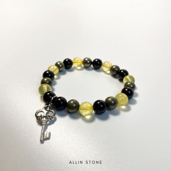 Protective Citrine Pyrite Tourmaline Bracelet | 8mm