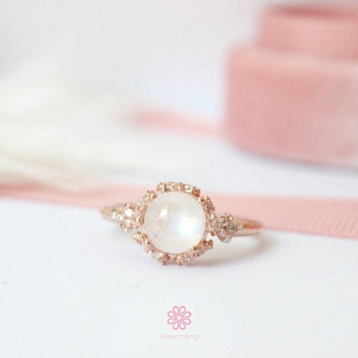 Mondsteinring aus Sterlingsilber | 925 Roségold-plattiertes Design RR079