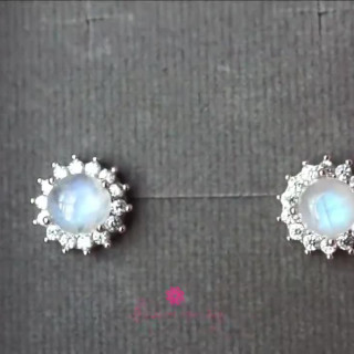 Moonstone and Diamond Sterling Silver Earrings