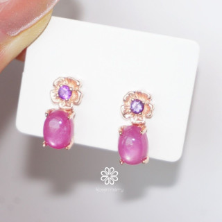 Ruby and Amethyst Earrings | Sterling Silver, Pink Gold Plating