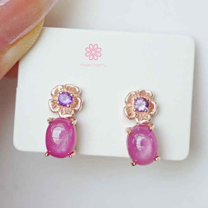Ruby and Amethyst Earrings | Sterling Silver, Pink Gold Plating