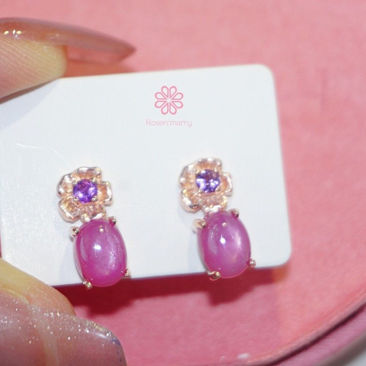 Ruby and Amethyst Earrings | Sterling Silver, Pink Gold Plating