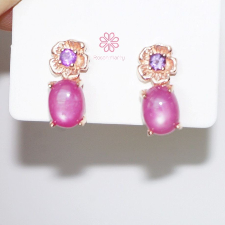 Ruby and Amethyst Earrings | Sterling Silver, Pink Gold Plating