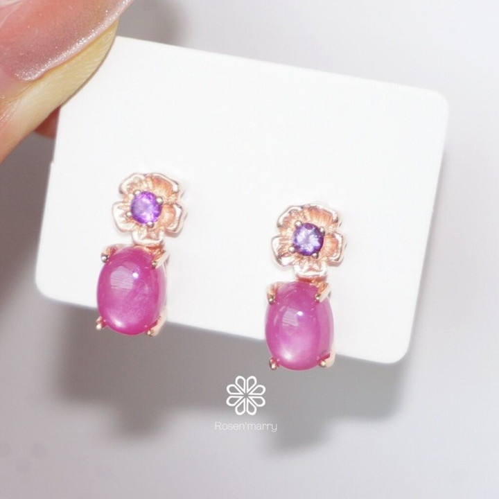 Ruby and Amethyst Earrings | Sterling Silver, Pink Gold Plating