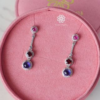 Sapphire, Ruby and Garnet Dangle Earrings in Sterling Silver
