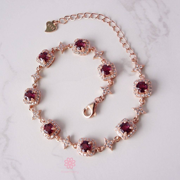 Bracelet en grenat rhodolite | Argent sterling 925 et or rose
