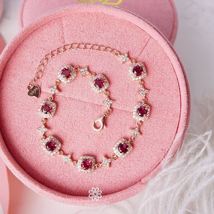 Bracelet en grenat rhodolite | Argent sterling 925 et or rose