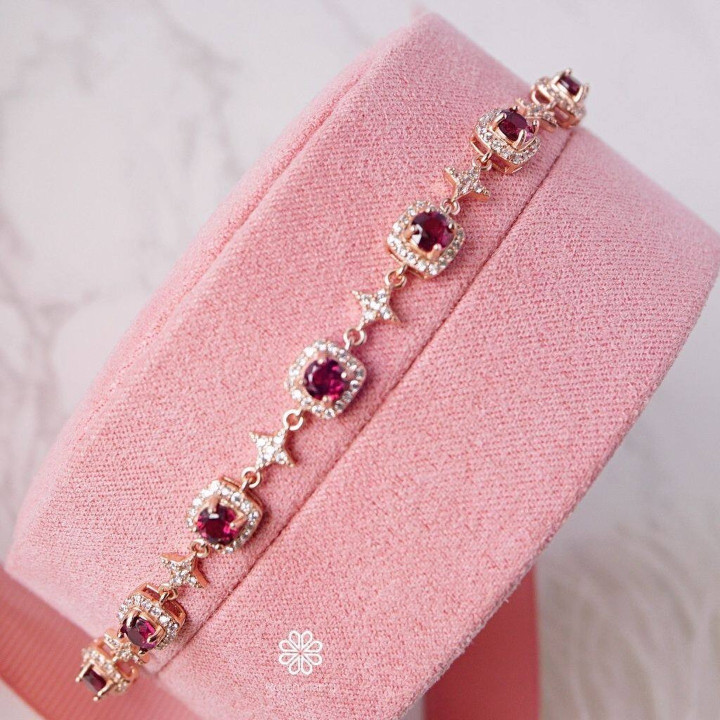 Bracelet en grenat rhodolite | Argent sterling 925 et or rose