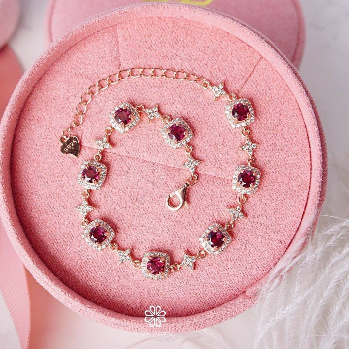 Bracelet en grenat rhodolite | Argent sterling 925 et or rose