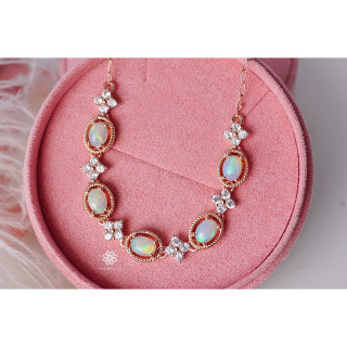 Genuine Opal Bracelet in Sterling Silver and Pink Gold