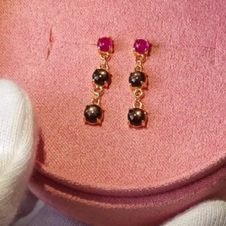 Radiant Rose and Black Star Ruby Dangle Earrings - 925 Silver