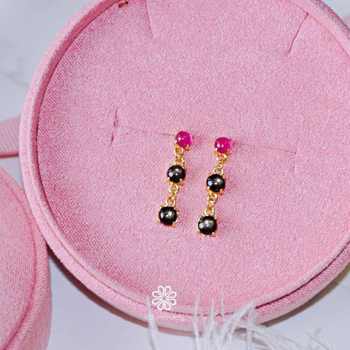 Radiant Rose and Black Star Ruby Dangle Earrings - 925 Silver