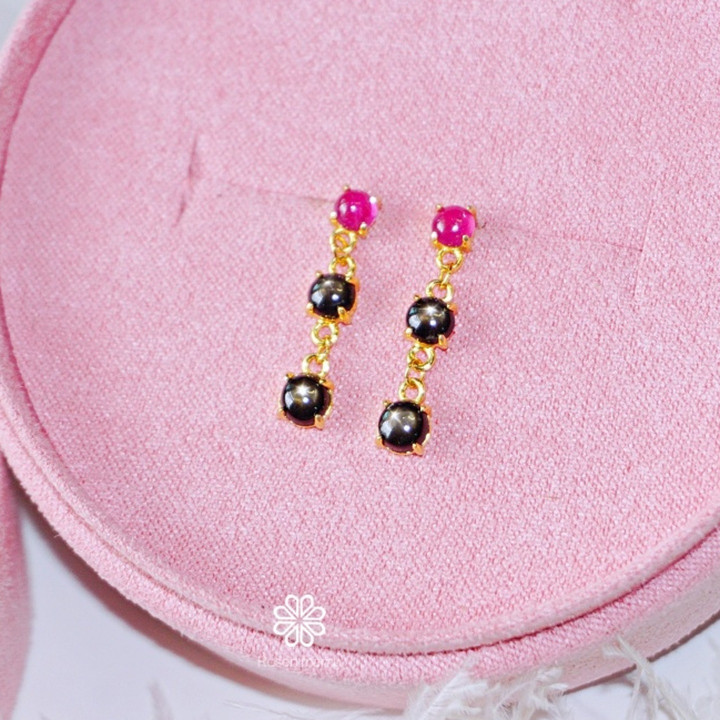Radiant Rose and Black Star Ruby Dangle Earrings - 925 Silver
