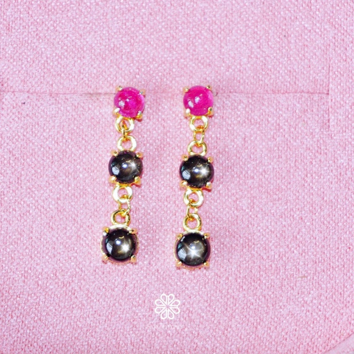Radiant Rose and Black Star Ruby Dangle Earrings - 925 Silver