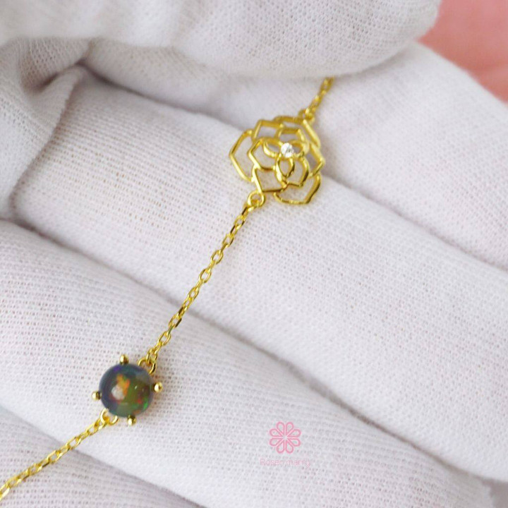 Black Opal Bracelet | 925 Sterling Silver and Gold Plated