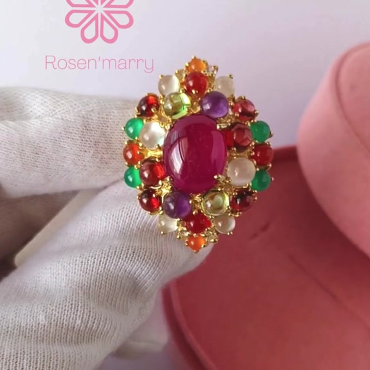 Sparkling Ruby and Gemstone Ring | 40 Carat Sterling Silver Gold Plated