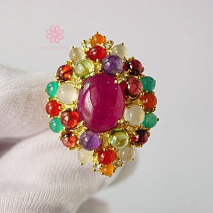 Sparkling Ruby and Gemstone Ring | 40 Carat Sterling Silver Gold Plated