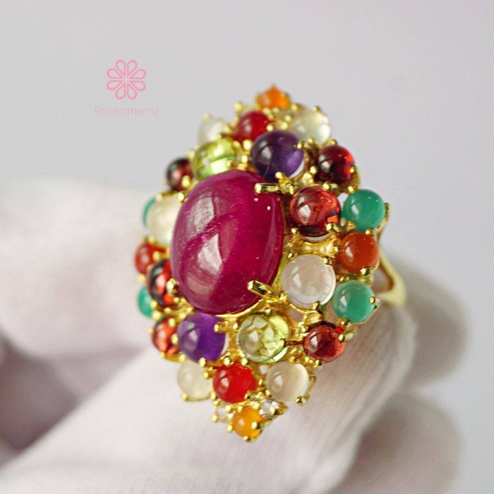 Sparkling Ruby and Gemstone Ring | 40 Carat Sterling Silver Gold Plated