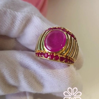 Massive 5-6 Carat Ruby Men's Ring | Sterling Silver and Gold Plated