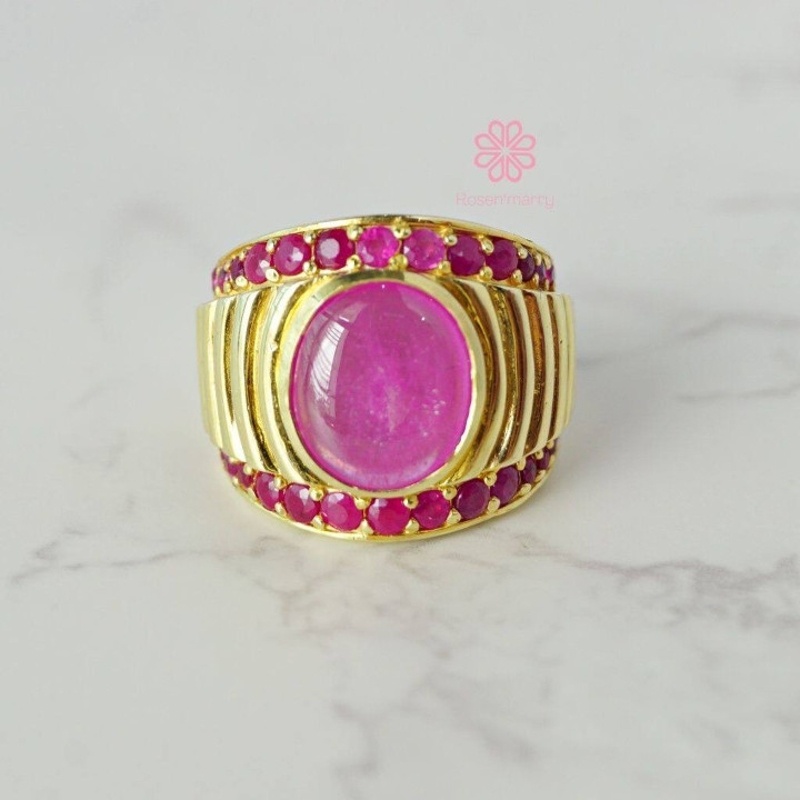 Massive 5-6 Carat Ruby Men's Ring | Sterling Silver and Gold Plated