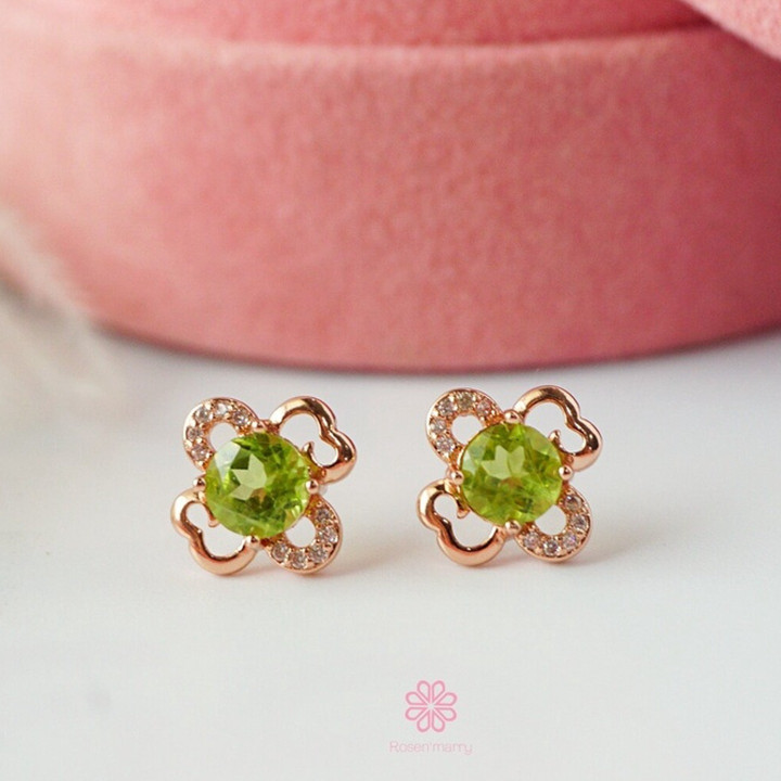 Peridot and Sterling Silver Stud Earrings - RoseMarry Gift Jewelry