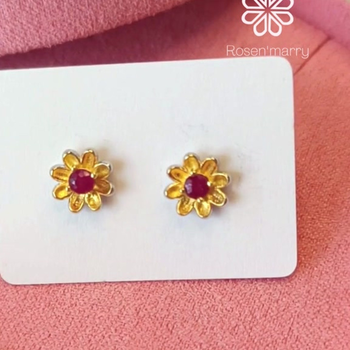 Antique Ruby Flower Earrings | Sterling Silver and Gold Plated