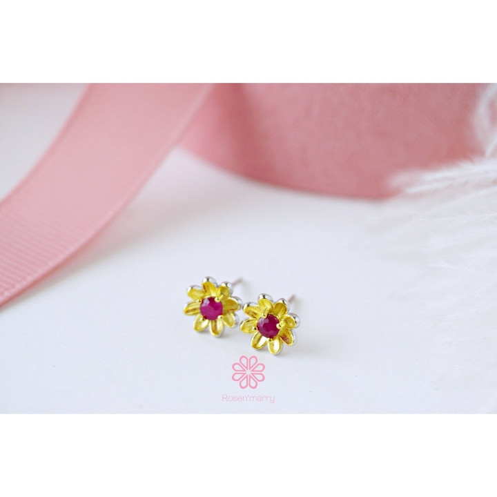 Antique Ruby Flower Earrings | Sterling Silver and Gold Plated