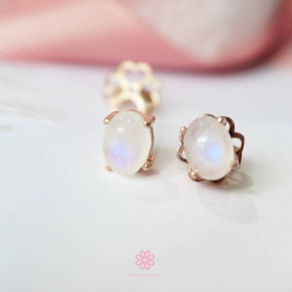 Raw Blue Moonstone Earrings | Sterling Silver and Pink Gold Plated