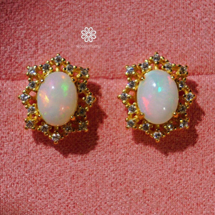 Genuine Opal Stud Earrings in Sterling Silver | Rosen'marry