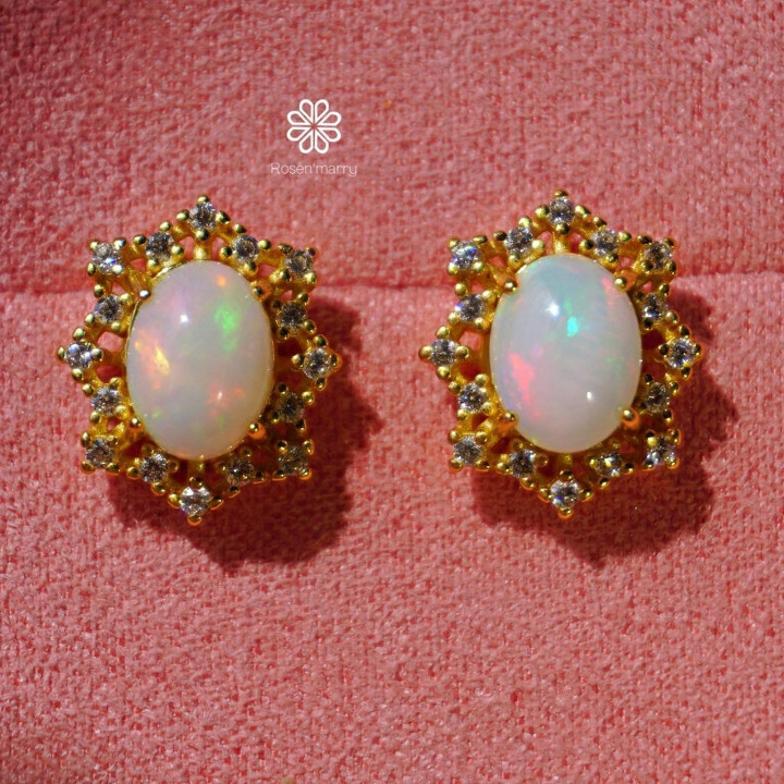Genuine Opal Stud Earrings in Sterling Silver | Rosen'marry